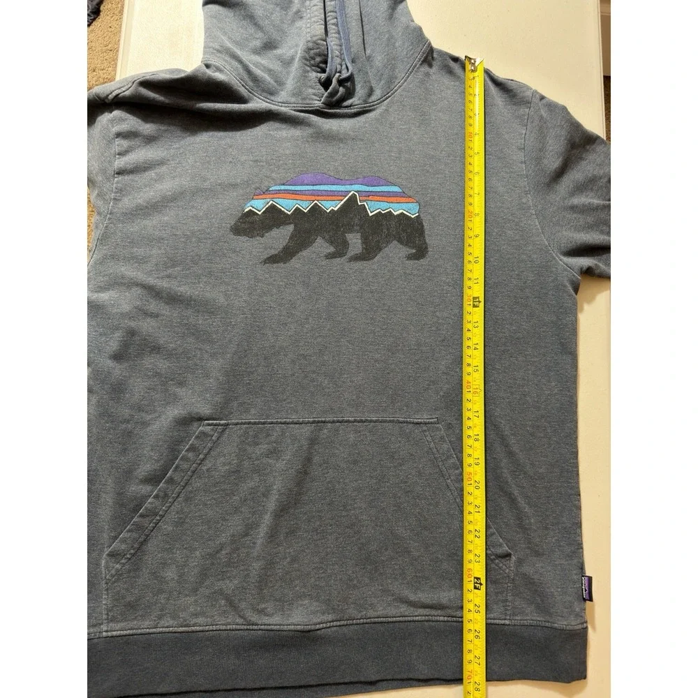 Patagonia L Large Fitz Roy Bear Hoody Sweatshirt Blue Mens Hoodie